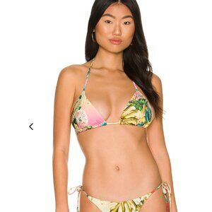 PQ Revolve Embroidered Oasis Tri Bikini Top NWT Size D